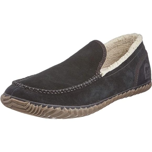EUC Sorel Dude Moccasin Slipper Slip-On Black Suede Leather Wool Fleece Lining main image 10